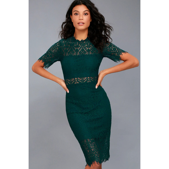 Lulus Dresses & Skirts - Lulus Remarkable Forest Green Lace Dress Womens Large